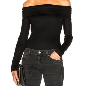 TIBI JERSEY OFF-THE-SHOULDER LONG SLEEVE BODYSUIT